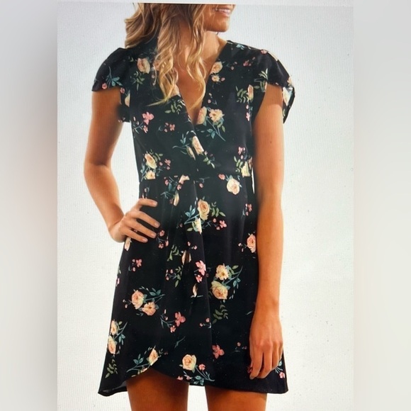 Elegant Floral Print V-Neck Dress - Size XL - Picture 12 of 13